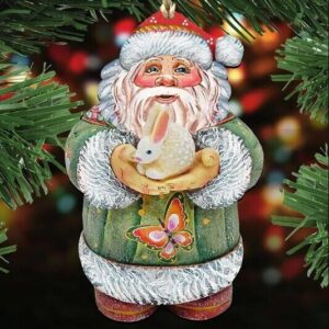 Designocracy Bunny Santa Wooden Christmas Ornaments - Perfect Set of 2 for Holiday Decor