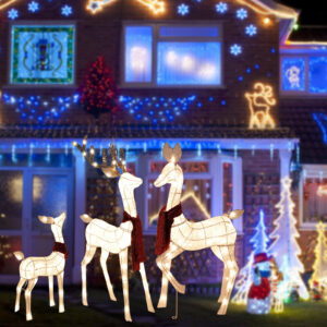 210 LED 3D Christmas Reindeer Family Decoration Set - 3-Piece Outdoor Holiday Ornament