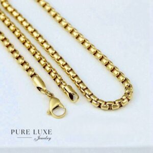 Men's 24-Inch 5mm Gold Stainless Steel Mini Box Chain Necklace - Durable & Stylish Jewelry for Men