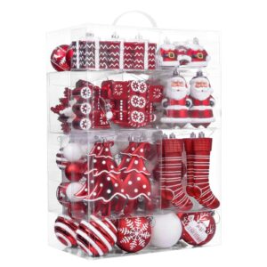 155ct Shatterproof Red and White Christmas Tree Ornaments Set - Perfect Festive Holiday Decor