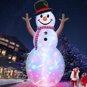 **14-Foot Inflatable Snowman with Rotating Colorful Lights - Ideal Christmas Decoration**