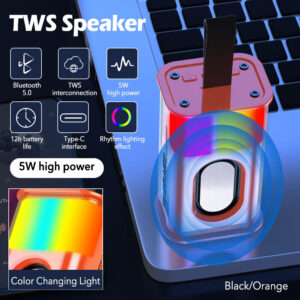 Optimized Title for SEO: "Wireless Bluetooth Mini Mecha Speaker with LED Lights, Bass Enhancement, and Surround Sound Features