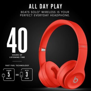 Beats Solo3 Wireless On-Ear Bluetooth Headphones - Red Edition with Apple W1 Chip for Superior Sound