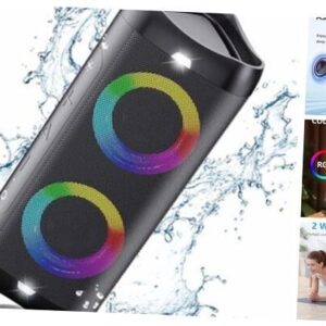 Portable Bluetooth Speaker with LED Lights - Powerful 30W Stereo Sound & Enhanced Bass in Black