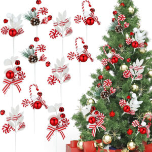 20-Pack Red and White Peppermint Curly Picks - 10-Inch Christmas Decorations for Holiday Festivities