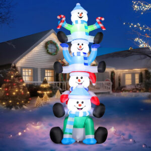 8-Foot Inflatable Snowman Decoration: 4 Stacked Outdoor Holiday Inflatable for Your Yard