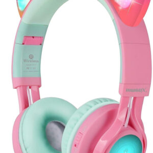 Riwbox CT-7 Cat Ear Bluetooth Headphones for Kids - LED Wireless Kids Headphones with Lights