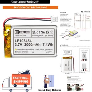 High-Capacity 3.7V 2000mAh LiPo Battery with JST Connector - Ideal for Bluetooth Speakers