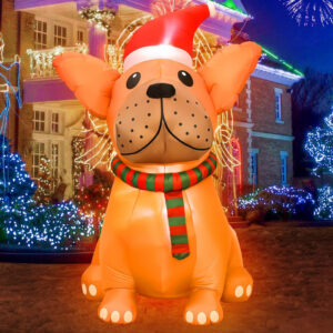 8FT Inflatable Bulldog Christmas Decoration - Perfect Outdoor Blow-Up Yard Decor for Holiday Cheer