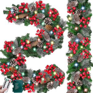 9 Ft Prelit Christmas Garland Lights - 2 Pack with 50 Color LED Options & 8 Modes Timer Function