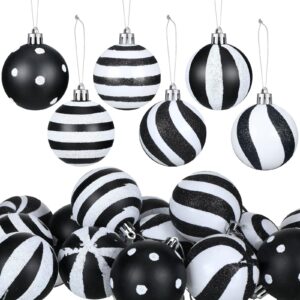 24-Pack Black and White Stripe & Dot Hanging Ornaments - 2.36 Inch Christmas Balls for Holiday Decorations