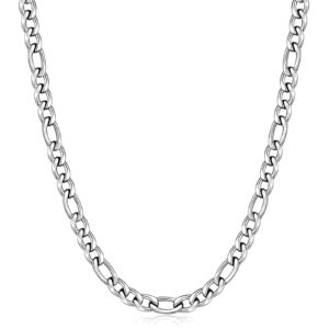 Men's 5mm Silver Tone Figaro Chain Necklace - Durable Stainless Steel Jewelry for Everyday Wear