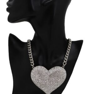 Trendy Silver Metal Chain Necklace for Women with Sparkling Heart Love Charm Pendant