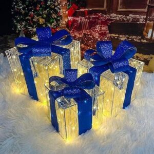 Enhance Your Holiday Spirit with Purtuemy's Set of 3 Lighted Gift Boxes - 140 LEDs for Christmas Decorations