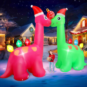 14-Foot Christmas Inflatable Dinosaur Archway Decoration with Festive Holiday Balls