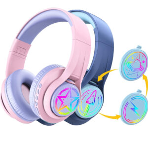 IClever TransNova Kids Bluetooth Headphones with LED Lights & Replaceable Plates - Comfortable & Fun Audio Experience for Children