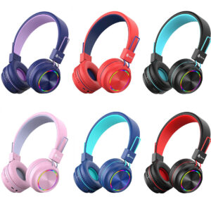 IClever Foldable Kids Headphones with Microphone - Bluetooth 5.0, Colorful LED Lights & Comfortable Design