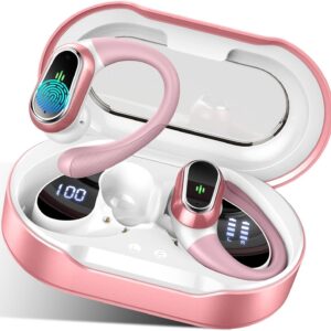 Best Rose Gold Wireless Earbuds: Bluetooth 5.3 Sport Headphones Featuring Dual LED Display