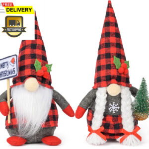 Handmade D-Fantix 2-Pack Christmas Gnomes Plush Set - Festive Xmas Tree Decorations with Christmas Sign