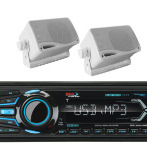 Purchase 2 White 3.5-Inch Marine Speakers with Boss AM/FM iPod Bluetooth & SD USB Receiver for Superior Sound