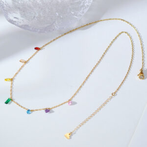 Stainless Steel Gold Plated Multicolor CZ Simulated Chain Necklace for Women - 1pc Jewelry in the USA