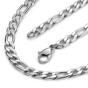 Durable 5mm Men's Silver Figaro Chain Necklace - Stainless Steel Accessory for Stylish Men