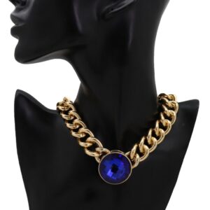 Trendy Women's Gold Chain Short Necklace with Blue Bead & Sparkling Pendant - Fashion Jewelry Essentials