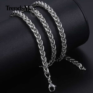 Durable 5mm 28-Inch Stainless Steel Braided Wheat Link Chain Necklace for Men and Boys