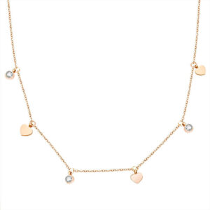 Elegant 18K Gold Plated Stainless Steel Heart Necklace with CZ Stones for Women - Stylish Fashion Jewelry