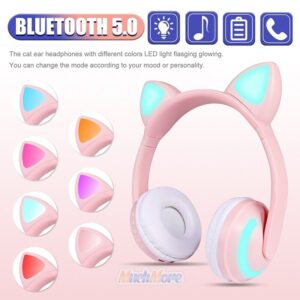 Wireless Bluetooth 5.0 Cat Ear Headset: Noise-Cancelling Over-Ear LED Headphones for Exceptional Sound Quality