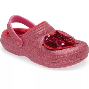 Shop Valentine's Day Special: CROCS Classic Lined Pink Glitter Heart Clogs - Sequin Style M7 W9