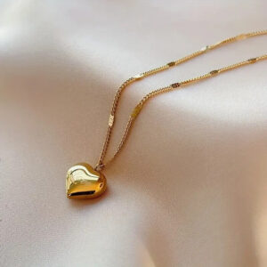 Elegant Gold Plated Stainless Steel Heart Pendant Necklace for Women – Ideal Party Gift