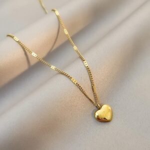 Fashion Woman 18k Gold Plated Stainless Steel Heart Charm Love Chain Necklace