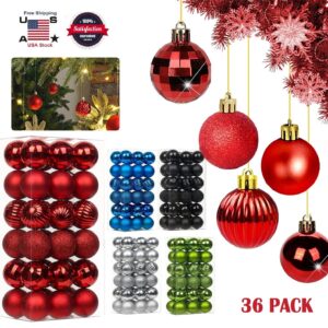 36Pcs Christmas Balls Shatterproof Xmas Tree Ornaments Hanging Balls Decor USA