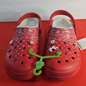 Sz 13 - Crocs Unisex Classic Lined Clog Fuzzy Shoes Holiday Charm Red Mens