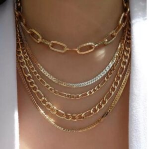 Women's Fashion Bohemian Jewelry Gold Multilayered Link Chain Necklace 294-1