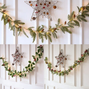 Pre Lit Christmas Garland With Lights Fireplace Indoor Christmas Decorations