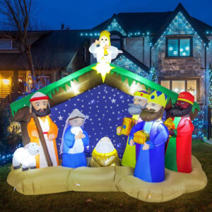 8 FT Christmas Inflatables Nativity Scene Outdoor Decorations, Christmas Blow up