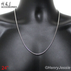 24"MEN 316L Stainless Steel 4mm Silver Smooth Classic Box Link Chain Necklace