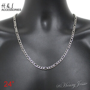 24"MEN 316L Stainless Steel 6mm Silver Figaro Link Chain Necklace