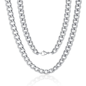 Silver Chain for Men 8Mm 36 Inch Stainless Steel Silver Cuban Link Chain Necklac