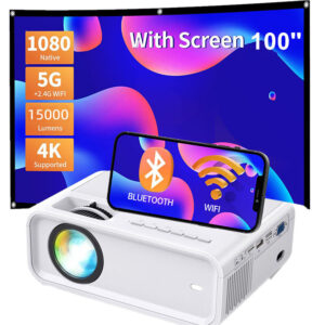 4K Projector 5G WiFi Bluetooth 32000LM 1080P HD Movie Home Theater+100" Screen