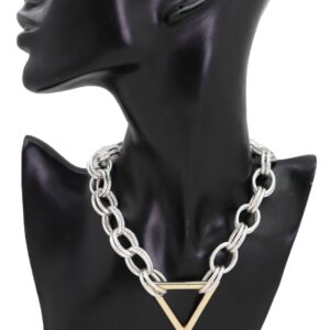 Women Necklace Silver Metal Chain Links Fashion Jewelry Gold Triangle Pendant