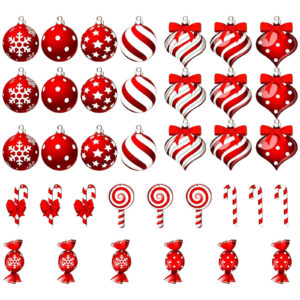 36pcs Christmas Candy Cane Ornaments Glitter Candy Ball Tree Pendants for Decor