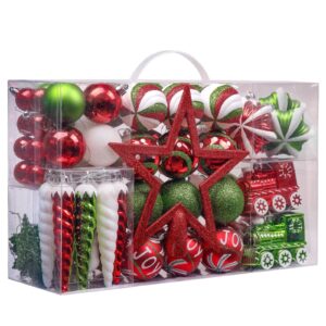 Christmas Ornaments Set, 100ct Red Green White Shatterproof Christmas Tree De...