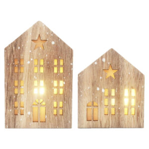 2x Christmas Mini House LED Lights Christmas Light up Wood Tabletop Decorations