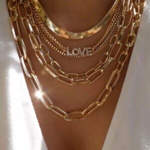 Women's Fashion Bohemian Jewelry Gold Multilayered Love Chain Necklace 294-27