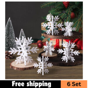 6 Set Christmas Wooden Snowflake Decoration Whit Winter 3D Snowflake Centerpiece