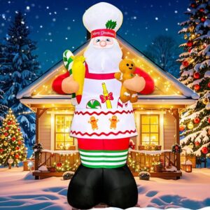 6FT Christmas Inflatable Cooking Chef Santa W/ Gingerbread Man/Candy Yard Decor