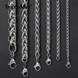 3/4/5/6/8/10mm Stainless Steel Wheat Link Necklace Silver Men Chain Pop US Stock